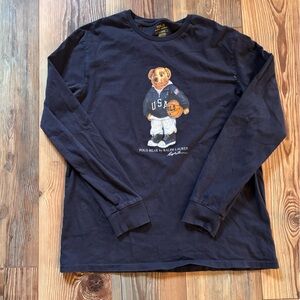 Polo Bear Ralph Lauren Small Long Sleeve T-shirt Navy Blue Basketball Shirt USA